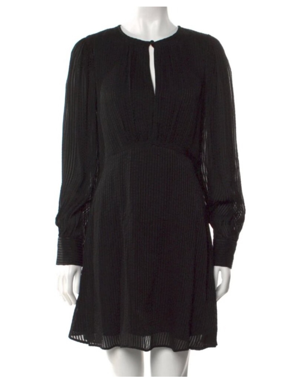 Kate Spade New York Black A-Line Round Neck Keyhole Pleated Georgette Dress 8